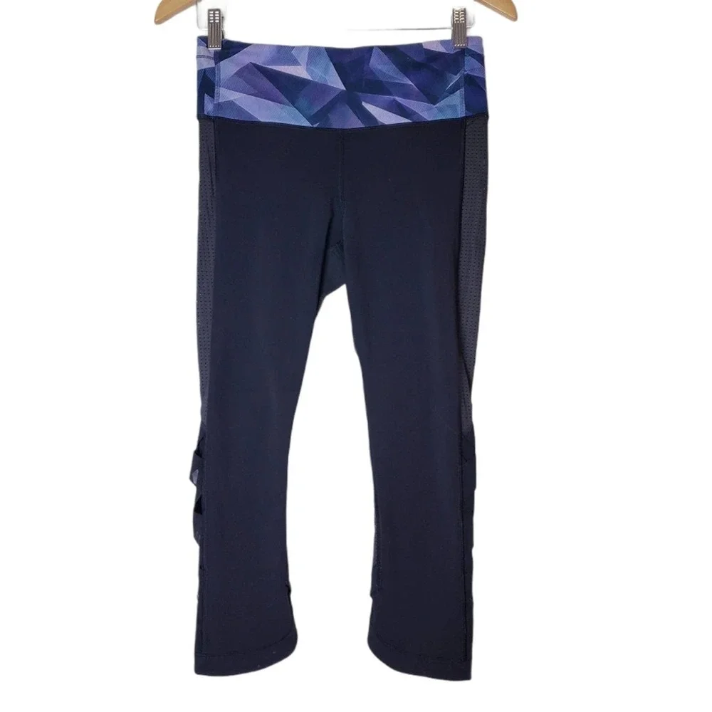 Lululemon‎ SZ 6 Var-City Crop Leggings Wasitband Pocket Black Pretty Prism Multi